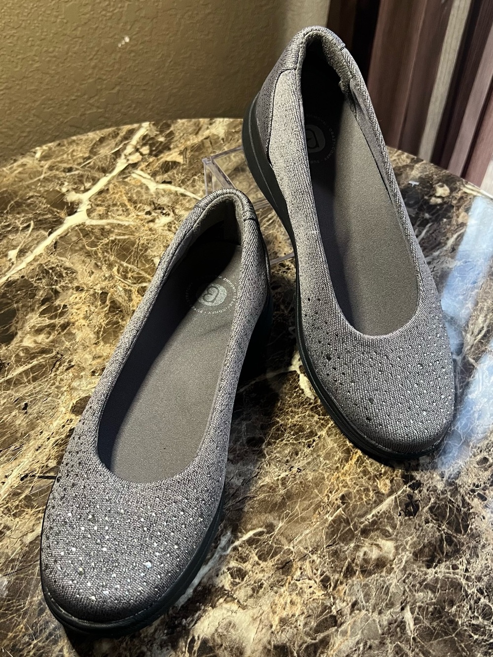 Bzees Silver Sparkle Slip-On Knit Comfort Flats